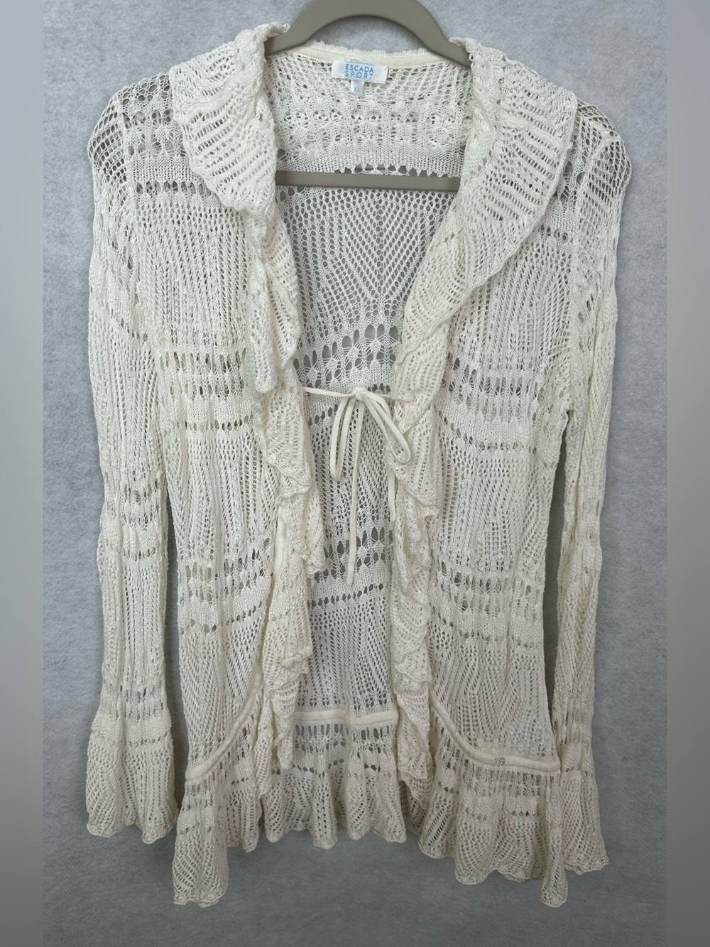 Escada Sport Ivory Crochet Tie-Front Cardigan